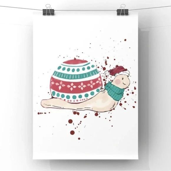 Christmas Animal Wall Art Winter Holiday Turtle in sweater home decor art Print - Picture 3 of 4
